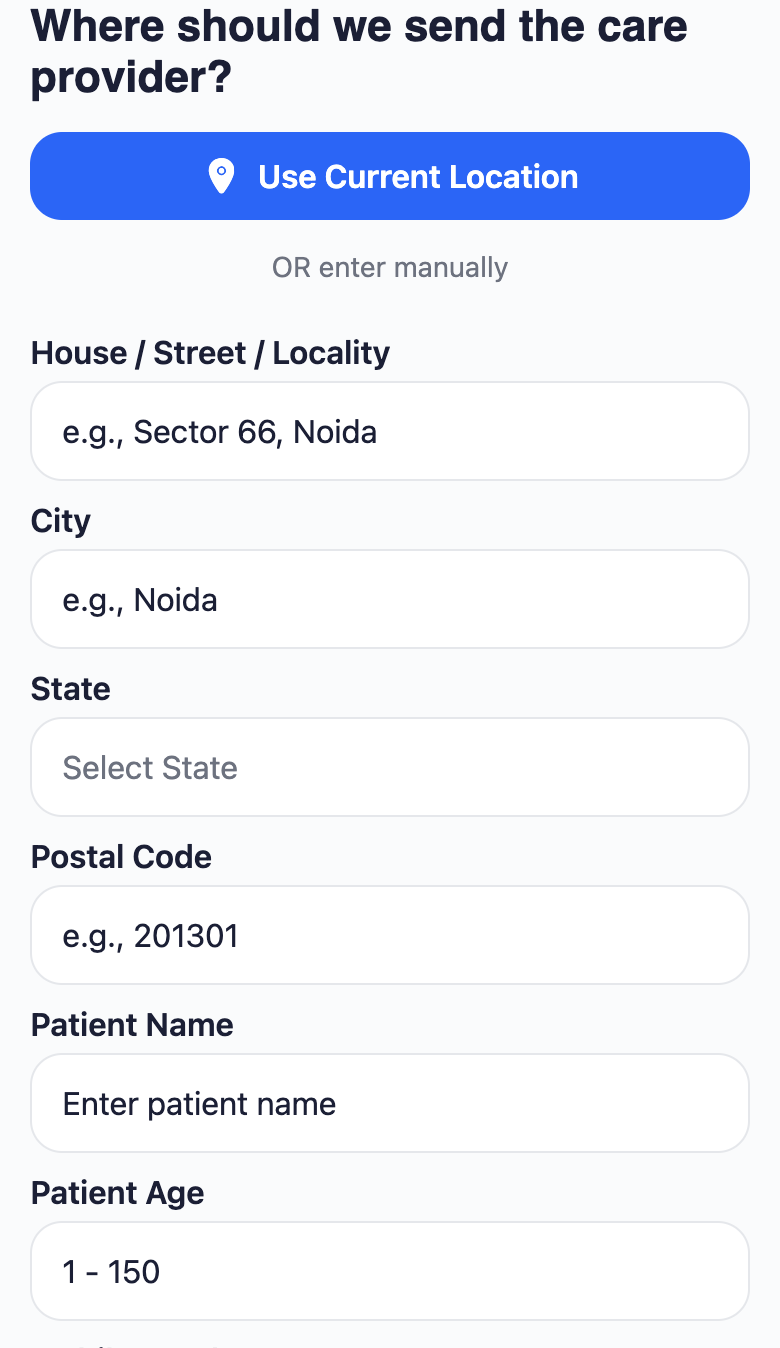 GoMedGo app address form