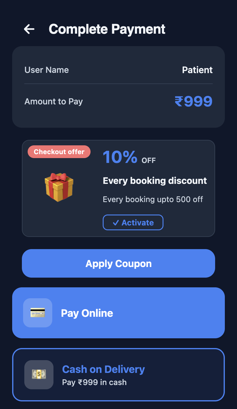 GoMedGo app payment screen